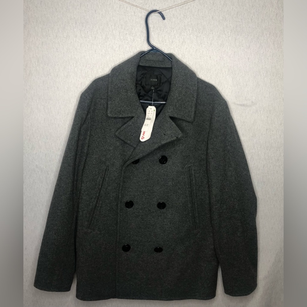 J Crew NWT Men’s Dock Peacoat with PrimaLoft Insulation Size L Wool Blend Gray